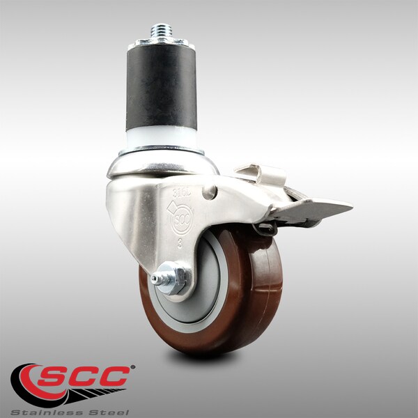 Service Caster 3 Inch 316SS Maroon Poly Swivel 1-7/8 Inch Expanding Stem Caster Lock Brake SCC SCC-SS316TTLEX20S314-PPUB-MRN-178 - main